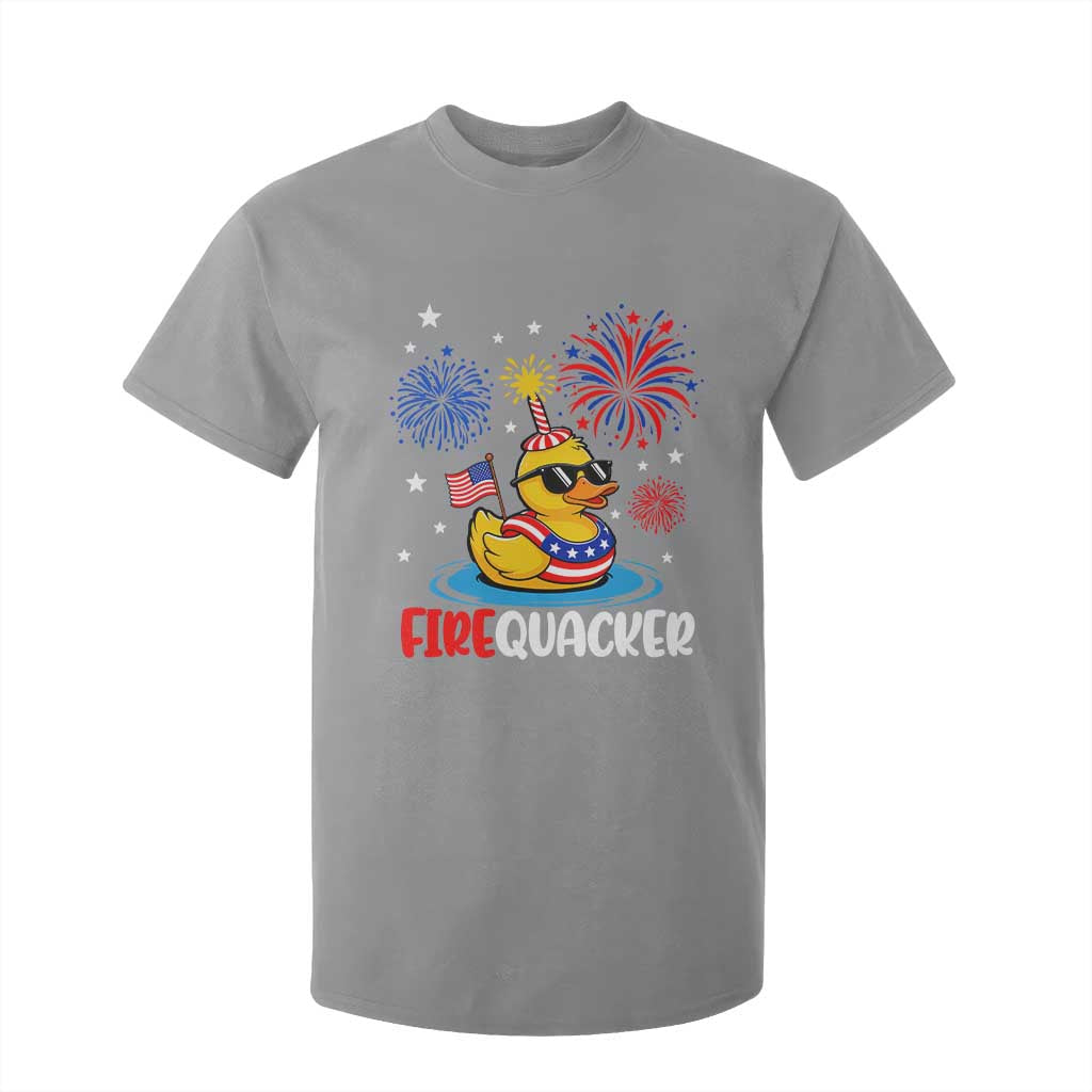 Firequacker Funny Patriotic Rubber Duck T Shirt For Kid Cool American Flag Sunglasses and Stars Swim Ring Summer Fireworks TS02 Sport Gray Print Your Wear