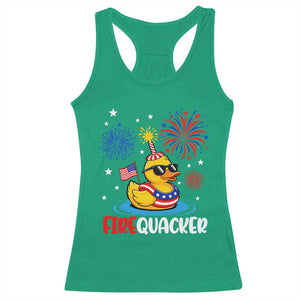 Firequacker Funny Patriotic Rubber Duck Racerback Tank Top Cool American Flag Sunglasses and Stars Swim Ring Summer Fireworks TS02 Irish Green Print Your Wear
