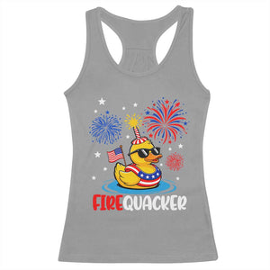 Firequacker Funny Patriotic Rubber Duck Racerback Tank Top Cool American Flag Sunglasses and Stars Swim Ring Summer Fireworks TS02 Sport Gray Print Your Wear