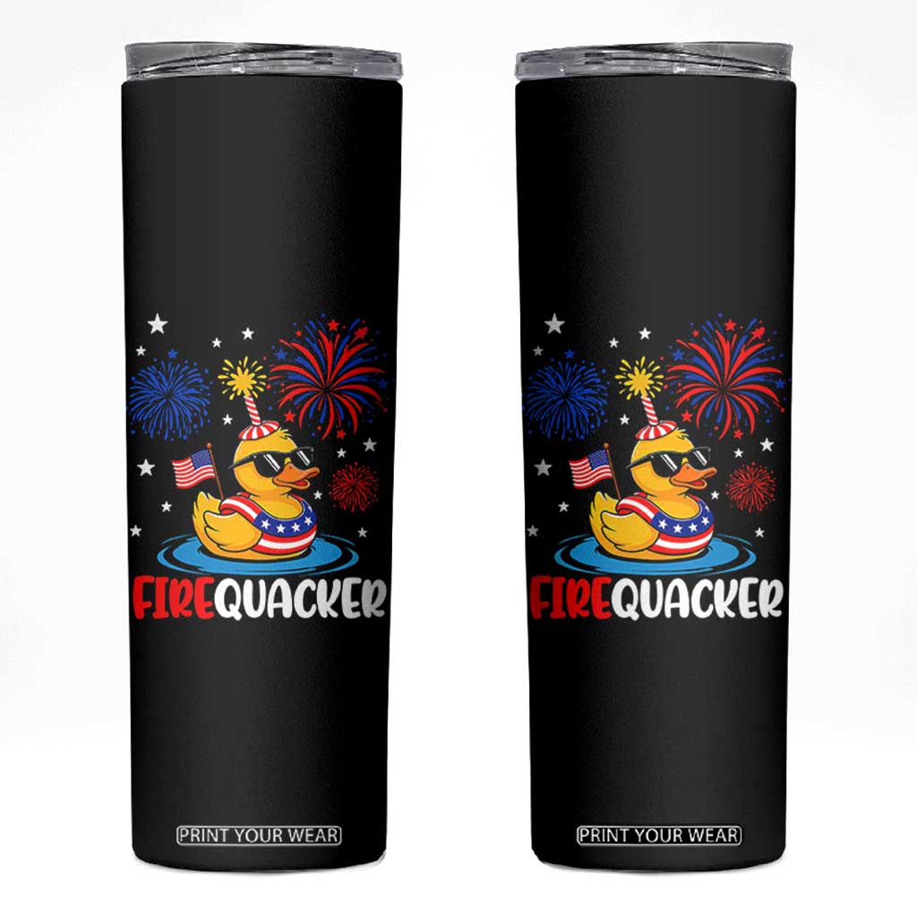 Firequacker Funny Patriotic Rubber Duck Skinny Tumbler Cool American Flag Sunglasses and Stars Swim Ring Summer Fireworks TS02 Black Print Your Wear