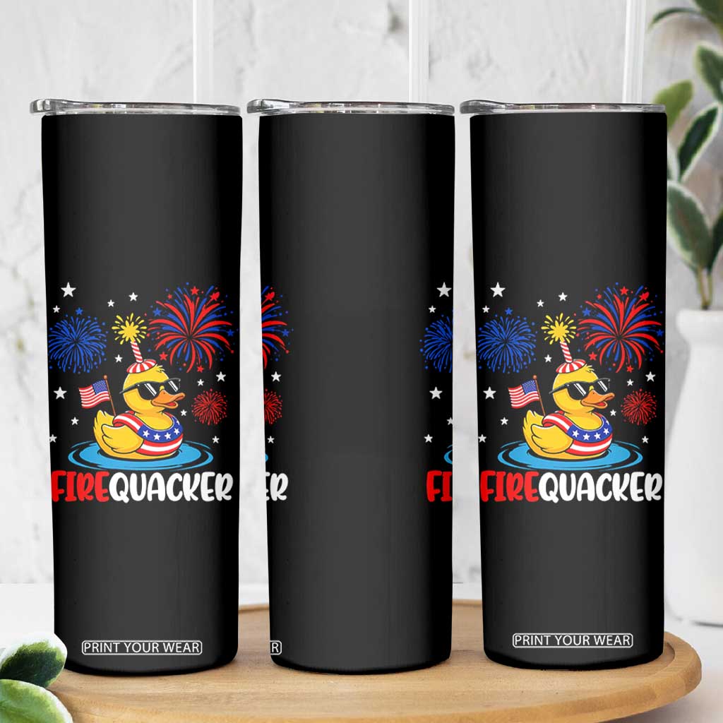 Firequacker Funny Patriotic Rubber Duck Skinny Tumbler Cool American Flag Sunglasses and Stars Swim Ring Summer Fireworks TS02 Print Your Wear