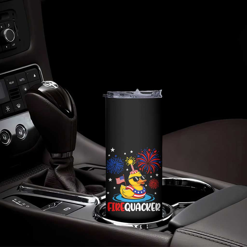 Firequacker Funny Patriotic Rubber Duck Skinny Tumbler Cool American Flag Sunglasses and Stars Swim Ring Summer Fireworks TS02 Print Your Wear