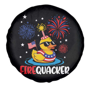 Firequacker Funny Patriotic Rubber Duck Spare Tire Cover Cool American Flag Sunglasses and Stars Swim Ring Summer Fireworks TS02 Print Your Wear