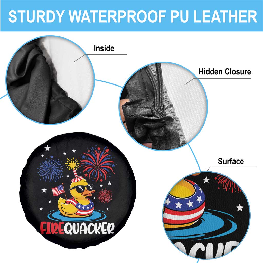 Firequacker Funny Patriotic Rubber Duck Spare Tire Cover Cool American Flag Sunglasses and Stars Swim Ring Summer Fireworks TS02 Print Your Wear