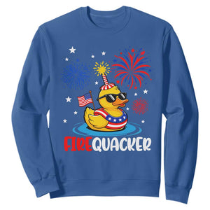 Firequacker Funny Patriotic Rubber Duck Sweatshirt Cool American Flag Sunglasses and Stars Swim Ring Summer Fireworks TS02 Royal Blue Print Your Wear