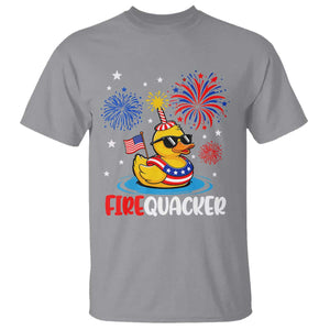 Firequacker Funny Patriotic Rubber Duck T Shirt Cool American Flag Sunglasses and Stars Swim Ring Summer Fireworks TS02 Sport Gray Print Your Wear