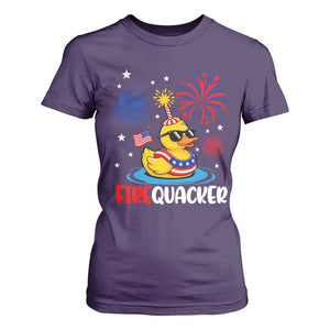 Firequacker Funny Patriotic Rubber Duck T Shirt For Women Cool American Flag Sunglasses and Stars Swim Ring Summer Fireworks TS02 Purple Print Your Wear