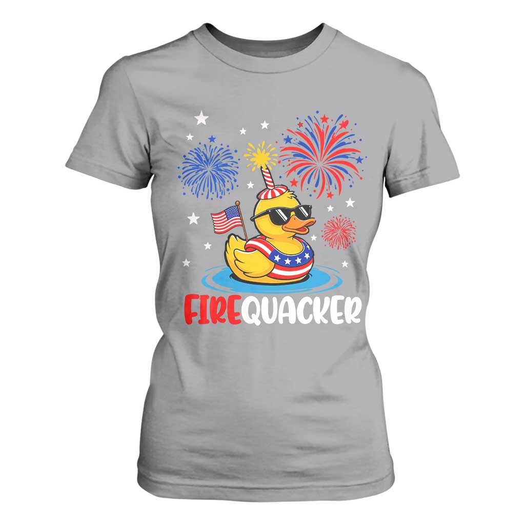 Firequacker Funny Patriotic Rubber Duck T Shirt For Women Cool American Flag Sunglasses and Stars Swim Ring Summer Fireworks TS02 Sport Gray Print Your Wear