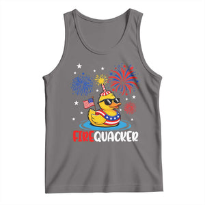 Firequacker Funny Patriotic Rubber Duck Tank Top Cool American Flag Sunglasses and Stars Swim Ring Summer Fireworks TS02 Deep Heather Print Your Wear