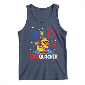 Firequacker Funny Patriotic Rubber Duck Tank Top Cool American Flag Sunglasses and Stars Swim Ring Summer Fireworks TS02 Navy Print Your Wear