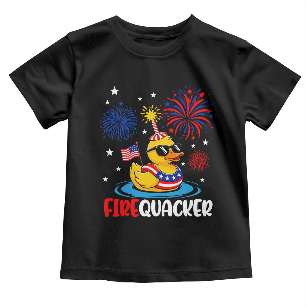 Firequacker Funny Patriotic Rubber Duck Toddler T Shirt Cool American Flag Sunglasses and Stars Swim Ring Summer Fireworks TS02 Black Print Your Wear