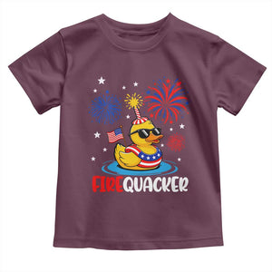 Firequacker Funny Patriotic Rubber Duck Toddler T Shirt Cool American Flag Sunglasses and Stars Swim Ring Summer Fireworks TS02 Maroon Print Your Wear