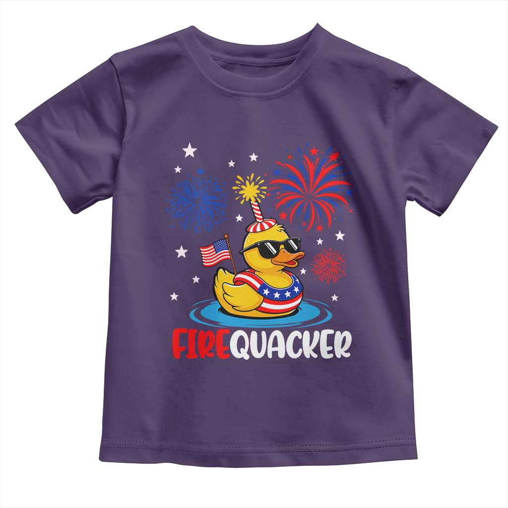 Firequacker Funny Patriotic Rubber Duck Toddler T Shirt Cool American Flag Sunglasses and Stars Swim Ring Summer Fireworks TS02 Purple Print Your Wear