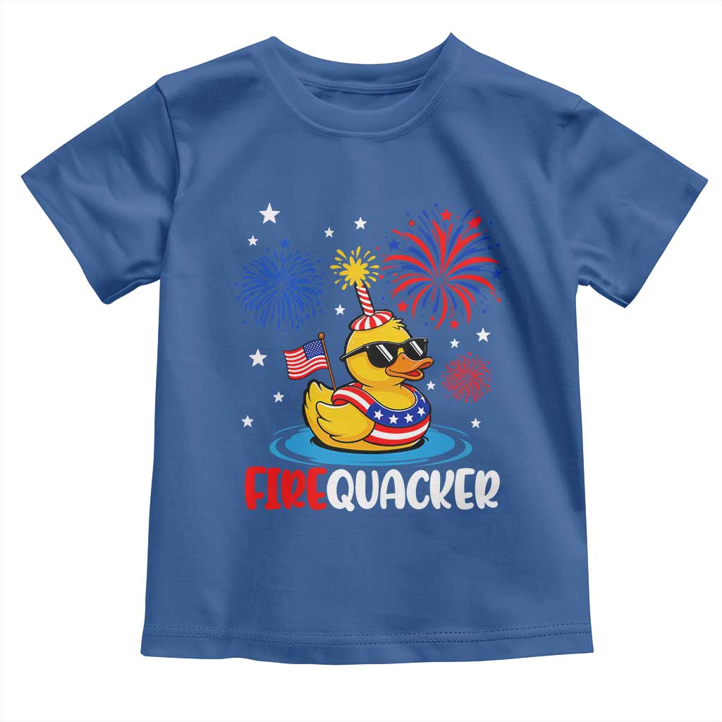 Firequacker Funny Patriotic Rubber Duck Toddler T Shirt Cool American Flag Sunglasses and Stars Swim Ring Summer Fireworks TS02 Royal Blue Print Your Wear