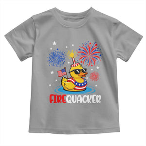 Firequacker Funny Patriotic Rubber Duck Toddler T Shirt Cool American Flag Sunglasses and Stars Swim Ring Summer Fireworks TS02 Sport Gray Print Your Wear
