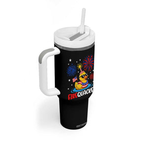 Firequacker Funny Patriotic Rubber Duck Tumbler With Handle Cool American Flag Sunglasses and Stars Swim Ring Summer Fireworks TS02 Print Your Wear