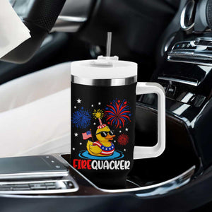Firequacker Funny Patriotic Rubber Duck Tumbler With Handle Cool American Flag Sunglasses and Stars Swim Ring Summer Fireworks TS02 Print Your Wear