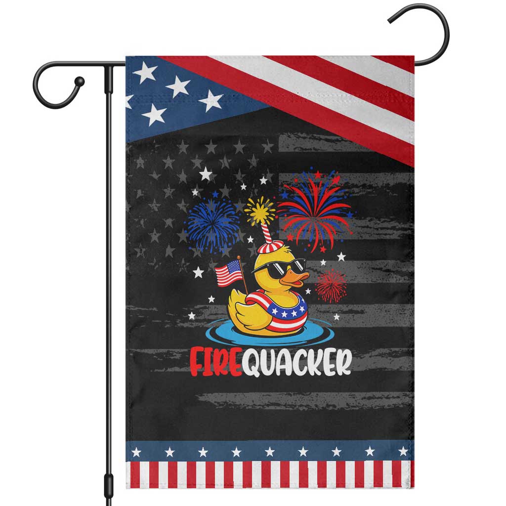 Firequacker Funny Rubber Duck Patriotic Garden Flag Cool American Flag Sunglasses and Stars Swim Ring Summer Fireworks