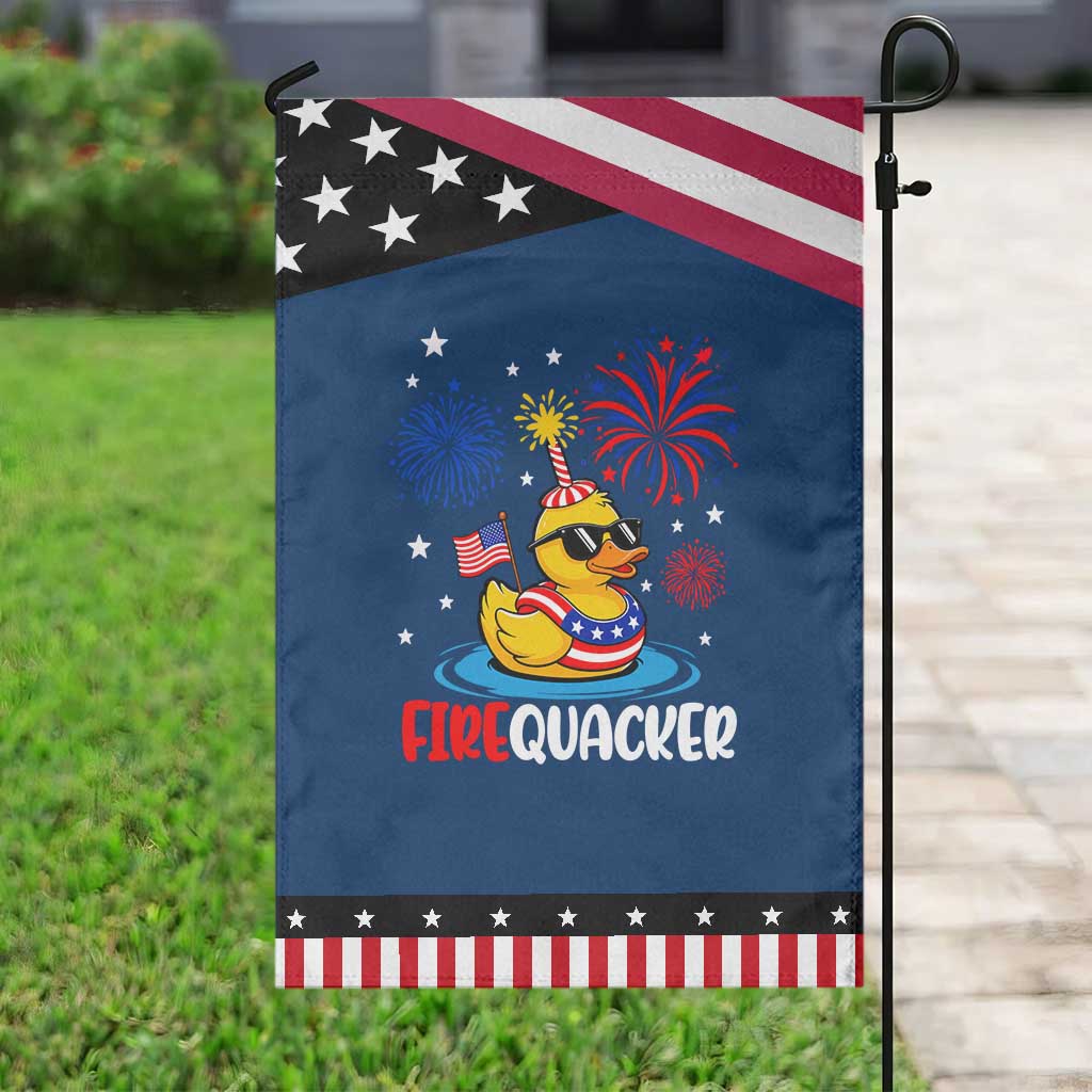 Firequacker Funny Rubber Duck Patriotic Garden Flag Cool American Flag Sunglasses and Stars Swim Ring Summer Fireworks