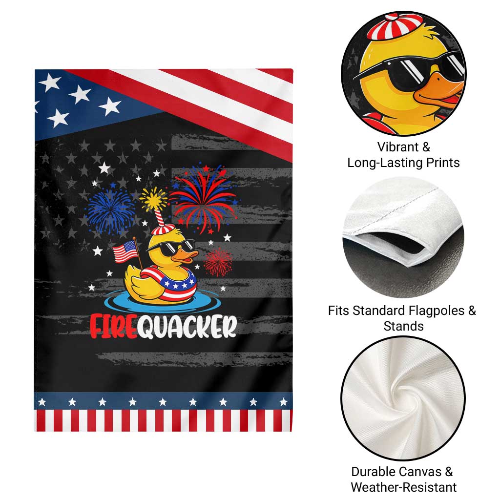 Firequacker Funny Rubber Duck Patriotic Garden Flag Cool American Flag Sunglasses and Stars Swim Ring Summer Fireworks