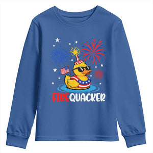 Firequacker Funny Patriotic Rubber Duck Youth Sweatshirt Cool American Flag Sunglasses and Stars Swim Ring Summer Fireworks TS02 Royal Blue Print Your Wear