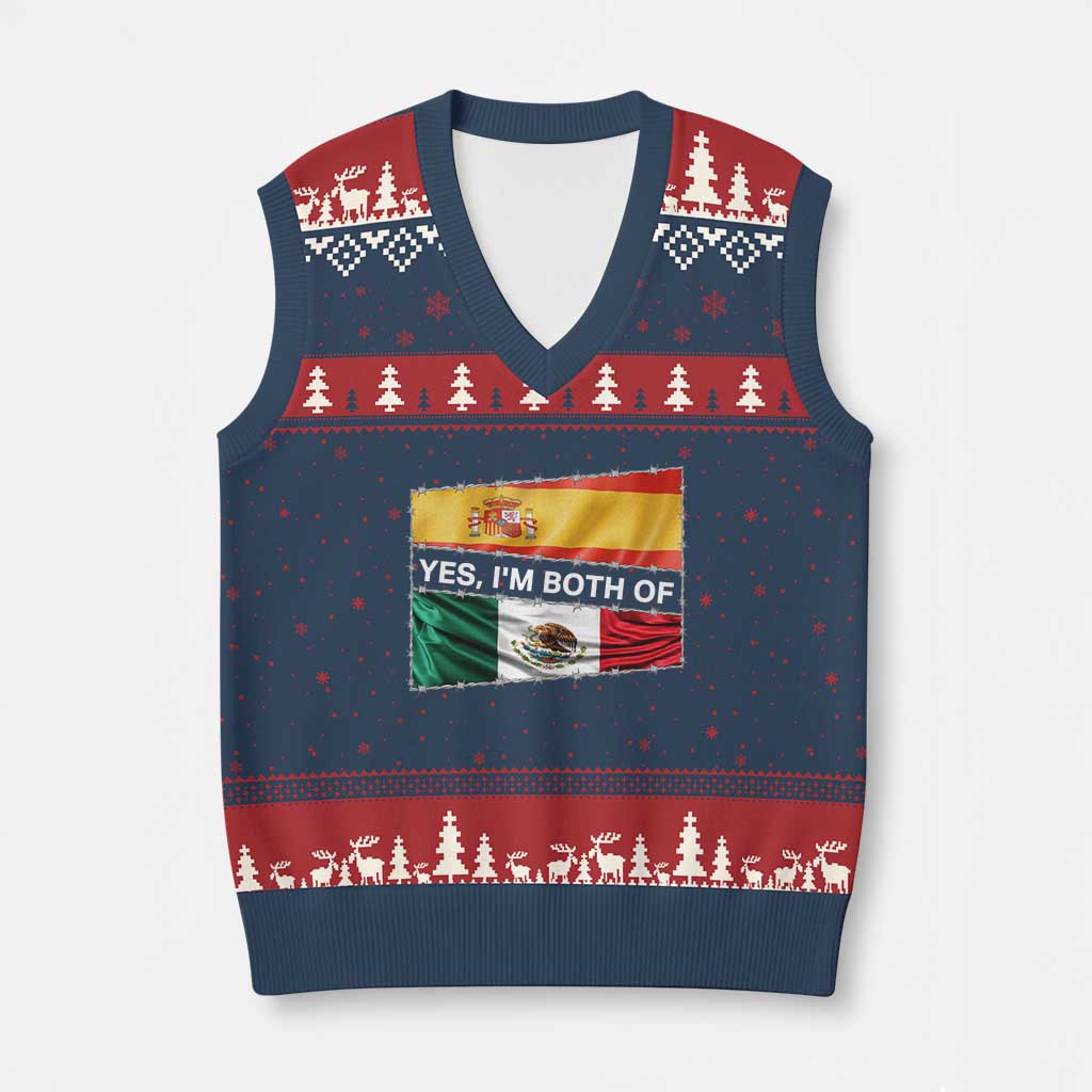 Spain Mexico Heritage Pride V-Neck Knit Sweater Vest Yes I'm Both Identity Roots for Hispanics Latinos TS02 Navy Red Print Your Wear