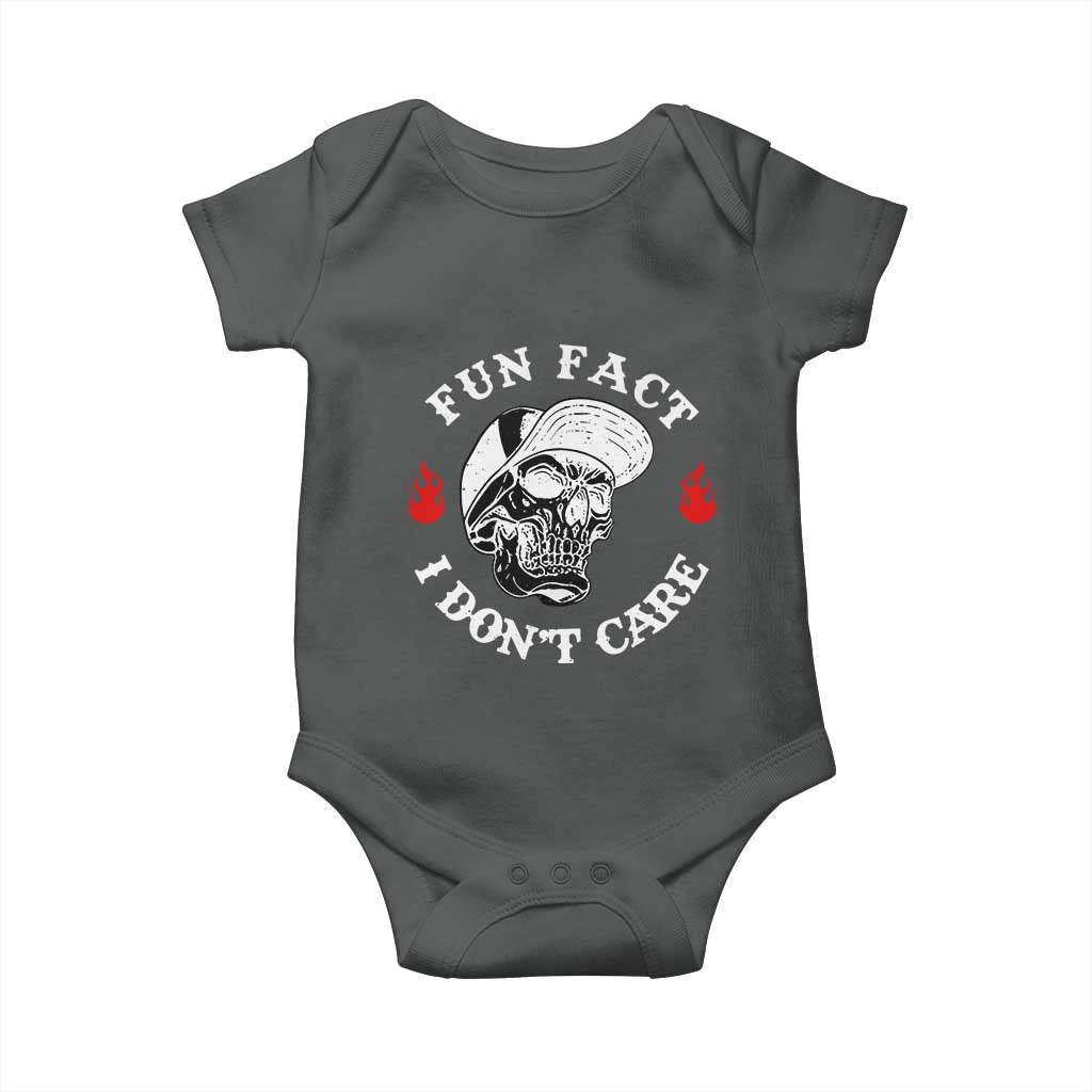 Fun Fact I Dont Care Skull Baby Onesie Edgy Sarcastic Attitude TS02 Dark Heather Print Your Wear