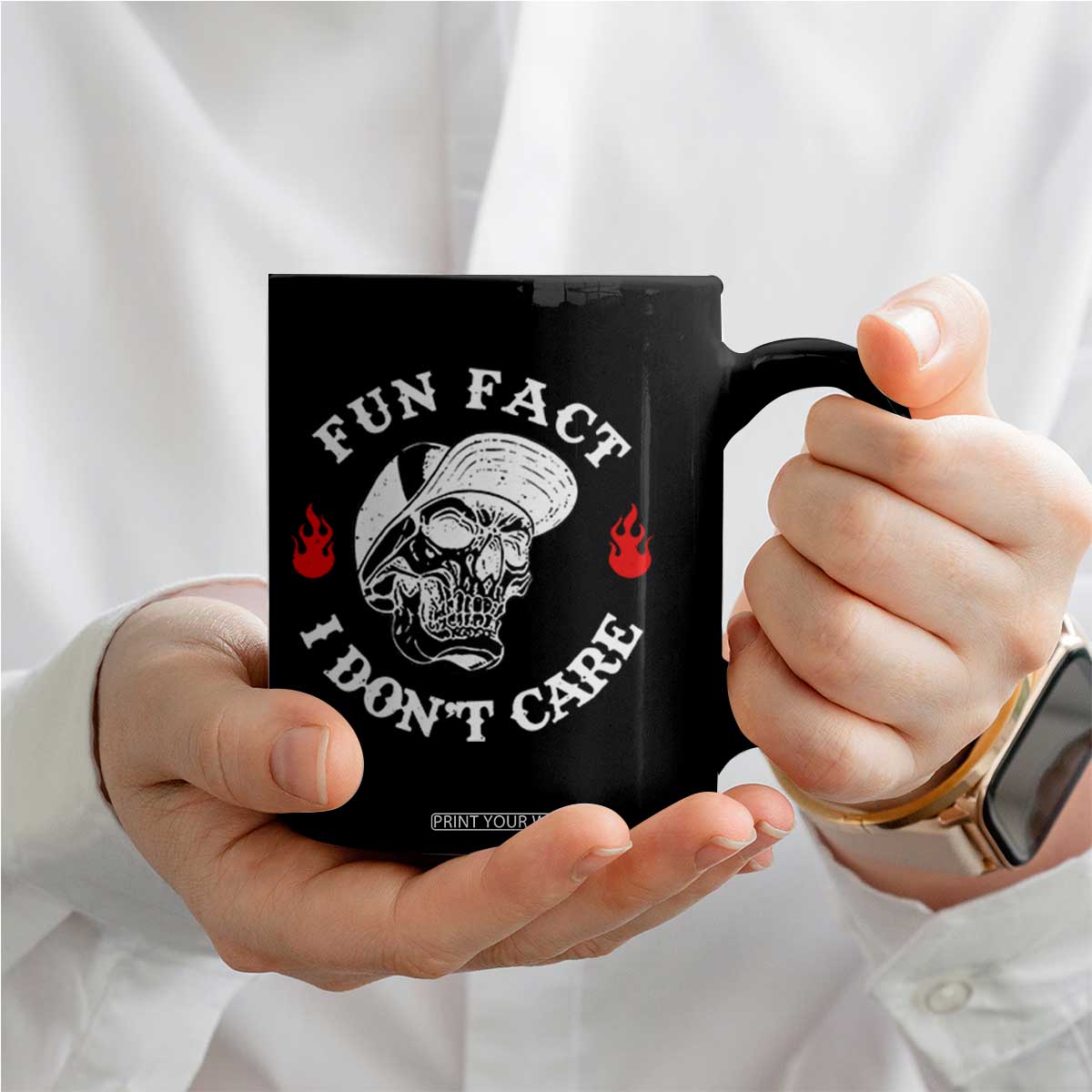Fun Fact I Dont Care Skull Coffee Mug Edgy Sarcastic Attitude TS02 Print Your Wear