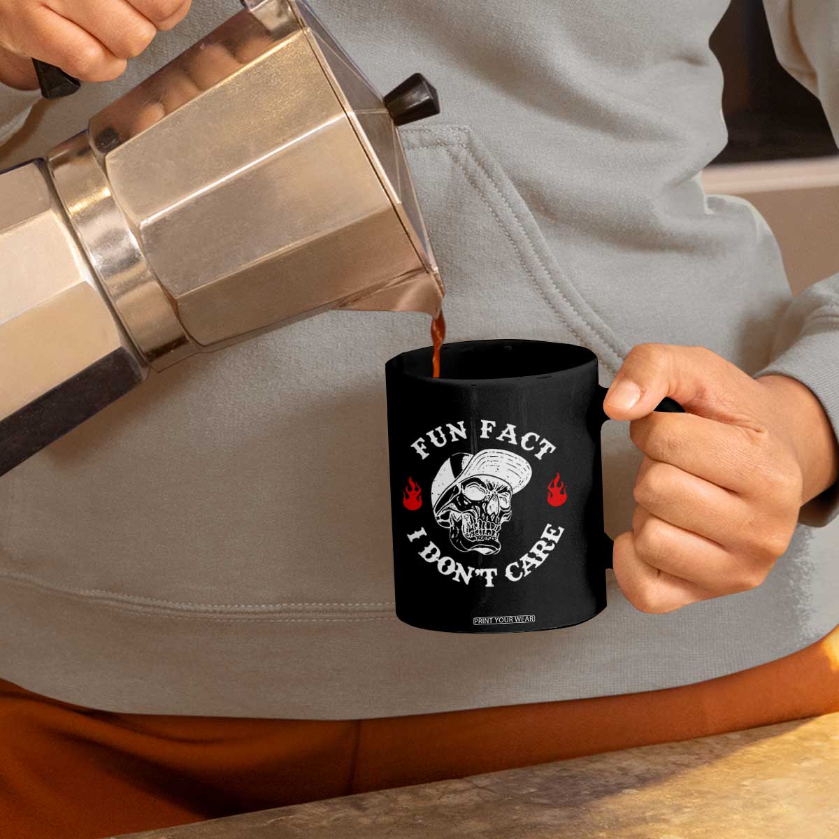 Fun Fact I Dont Care Skull Coffee Mug Edgy Sarcastic Attitude TS02 Print Your Wear