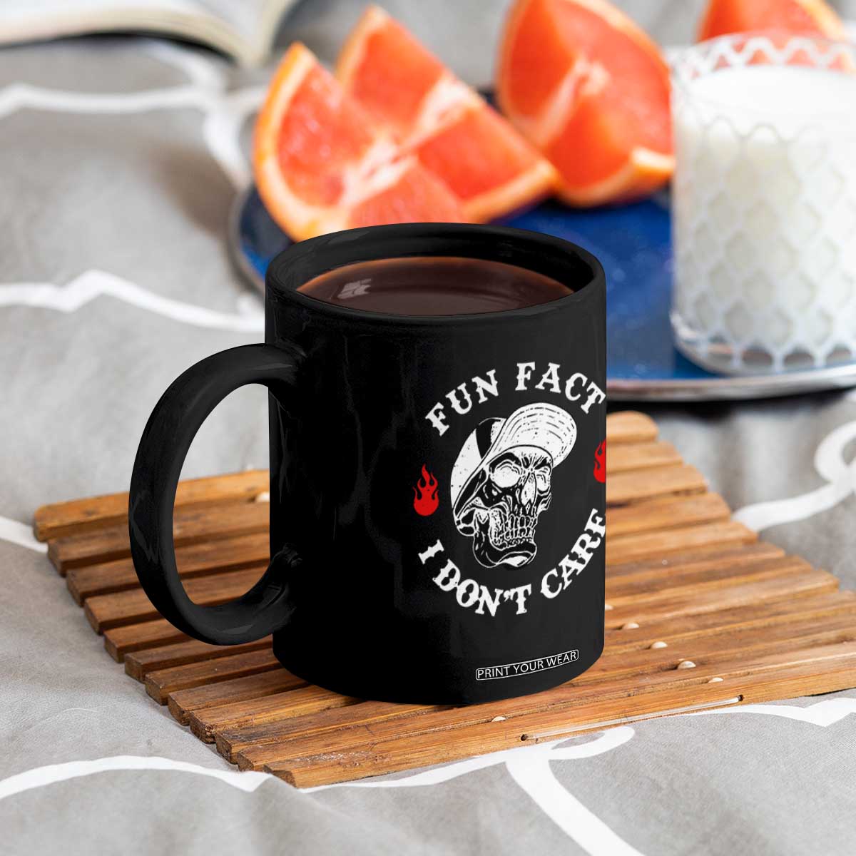Fun Fact I Dont Care Skull Coffee Mug Edgy Sarcastic Attitude TS02 Print Your Wear