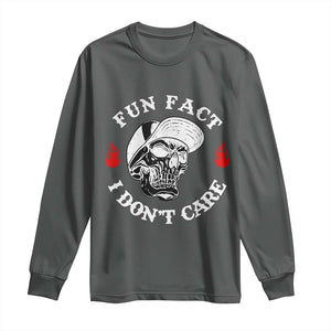 Fun Fact I Dont Care Skull Long Sleeve Shirt Edgy Sarcastic Attitude TS02 Dark Heather Print Your Wear