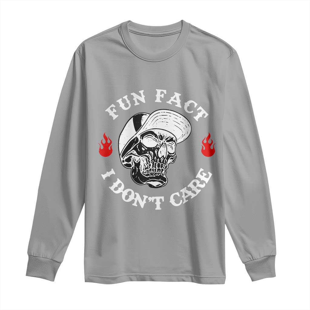 Fun Fact I Dont Care Skull Long Sleeve Shirt Edgy Sarcastic Attitude TS02 Sport Gray Print Your Wear