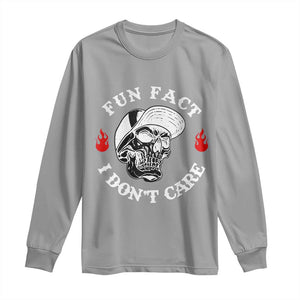 Fun Fact I Dont Care Skull Long Sleeve Shirt Edgy Sarcastic Attitude TS02 Sport Gray Print Your Wear
