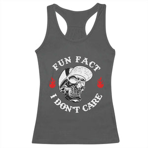 Fun Fact I Dont Care Skull Racerback Tank Top Edgy Sarcastic Attitude TS02 Dark Heather Print Your Wear