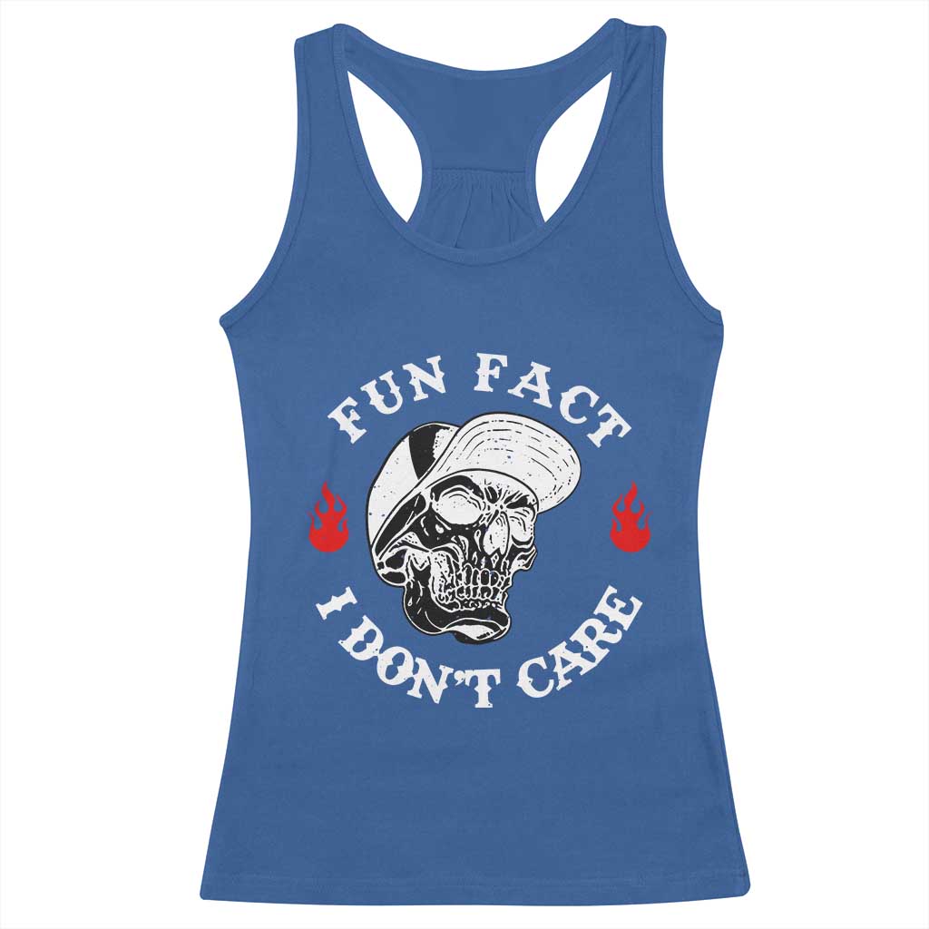 Fun Fact I Dont Care Skull Racerback Tank Top Edgy Sarcastic Attitude TS02 Royal Blue Print Your Wear