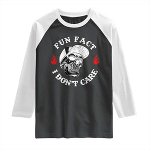 Fun Fact I Dont Care Skull Raglan Shirt Edgy Sarcastic Attitude TS02 Black White Print Your Wear