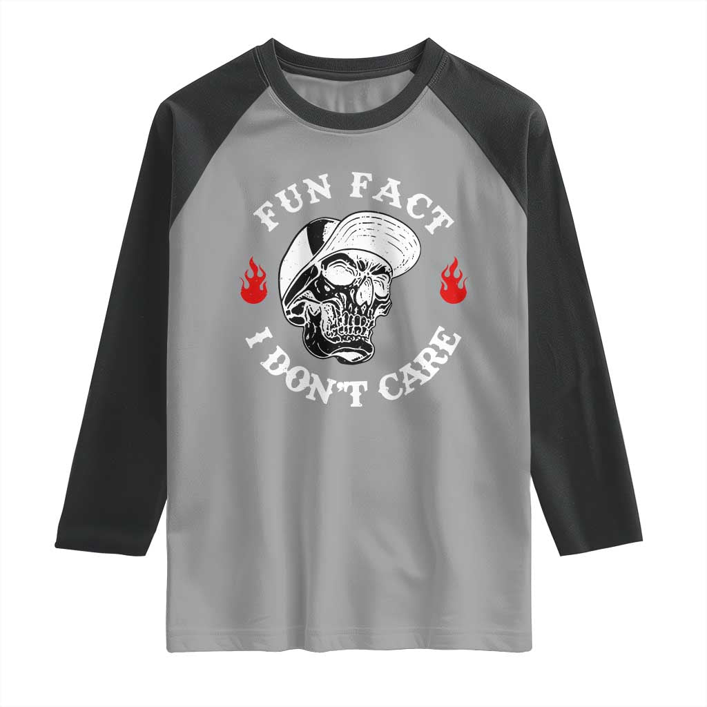 Fun Fact I Dont Care Skull Raglan Shirt Edgy Sarcastic Attitude TS02 Sport Gray Black Print Your Wear