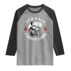 Fun Fact I Dont Care Skull Raglan Shirt Edgy Sarcastic Attitude TS02 Sport Gray Black Print Your Wear