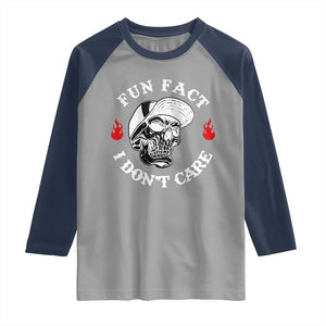 Fun Fact I Dont Care Skull Raglan Shirt Edgy Sarcastic Attitude TS02 Sport Gray Navy Print Your Wear
