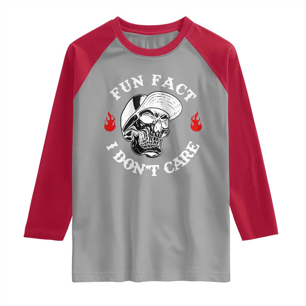 Fun Fact I Dont Care Skull Raglan Shirt Edgy Sarcastic Attitude TS02 Sport Gray Red Print Your Wear