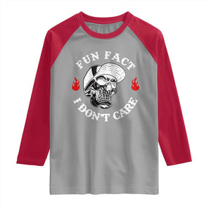 Fun Fact I Dont Care Skull Raglan Shirt Edgy Sarcastic Attitude TS02 Sport Gray Red Print Your Wear