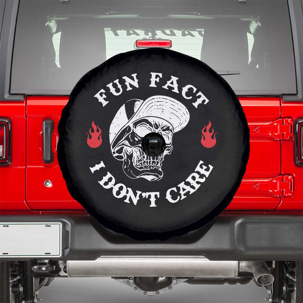 Fun Fact I Dont Care Skull Spare Tire Cover Edgy Sarcastic Attitude TS02 Black Print Your Wear