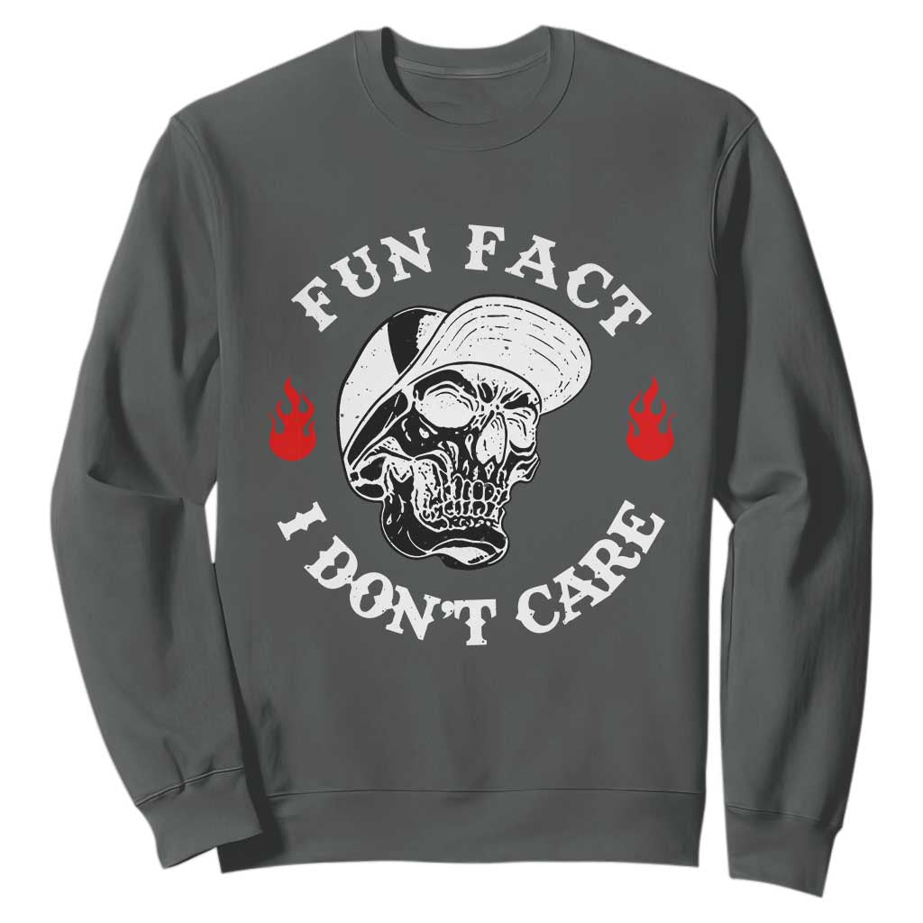 Fun Fact I Dont Care Skull Sweatshirt Edgy Sarcastic Attitude TS02 Dark Heather Print Your Wear