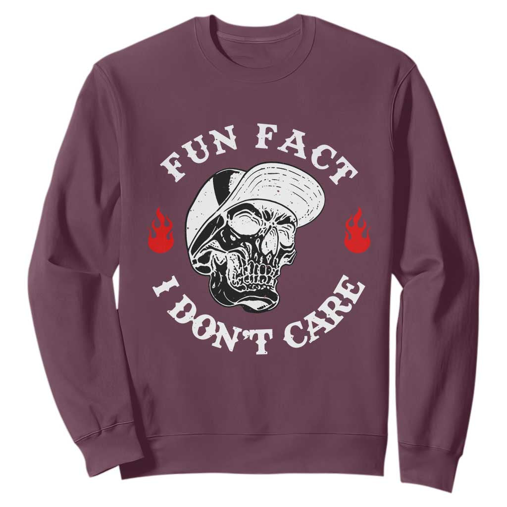 Fun Fact I Dont Care Skull Sweatshirt Edgy Sarcastic Attitude TS02 Maroon Print Your Wear