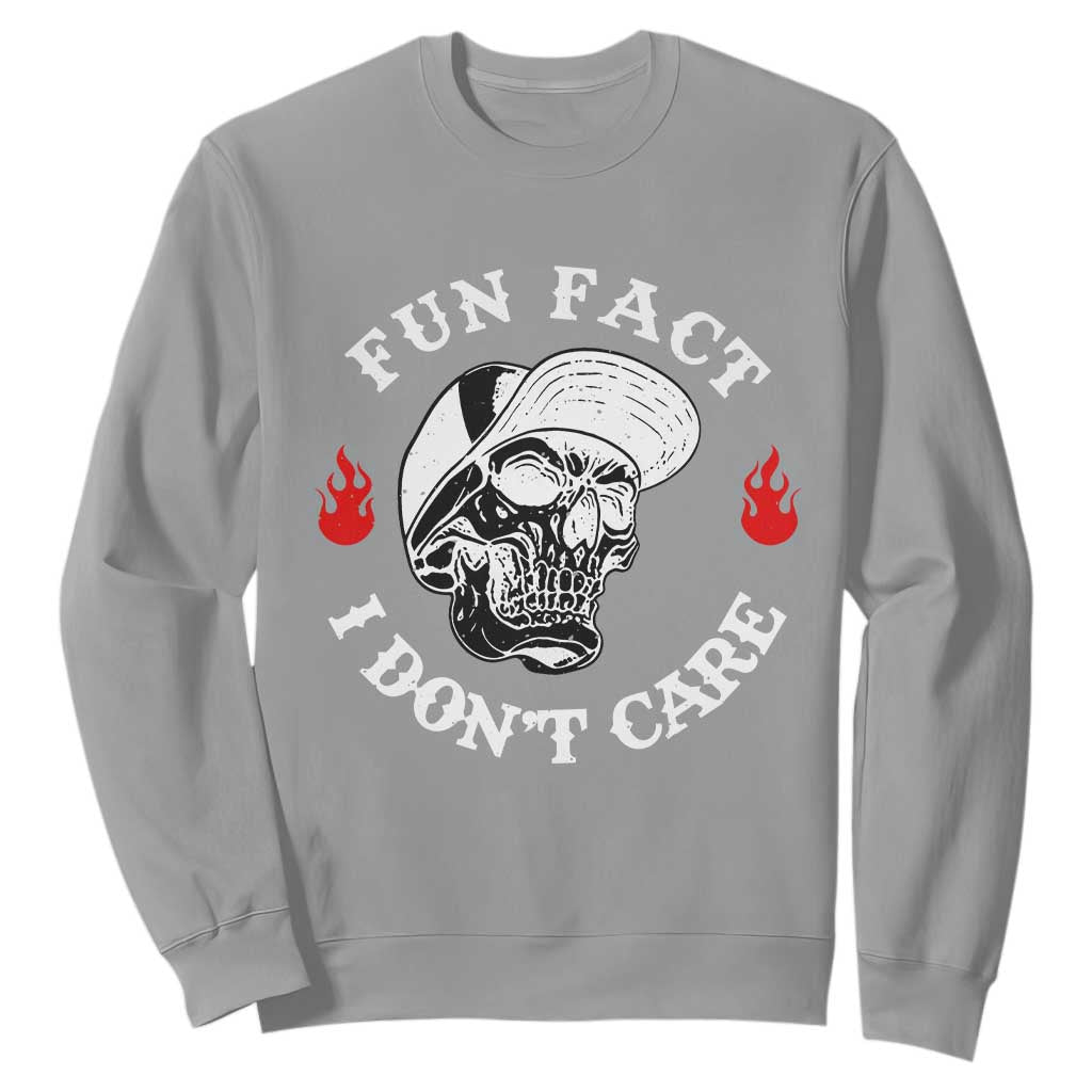 Fun Fact I Dont Care Skull Sweatshirt Edgy Sarcastic Attitude TS02 Sport Gray Print Your Wear