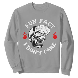 Fun Fact I Dont Care Skull Sweatshirt Edgy Sarcastic Attitude TS02 Sport Gray Print Your Wear