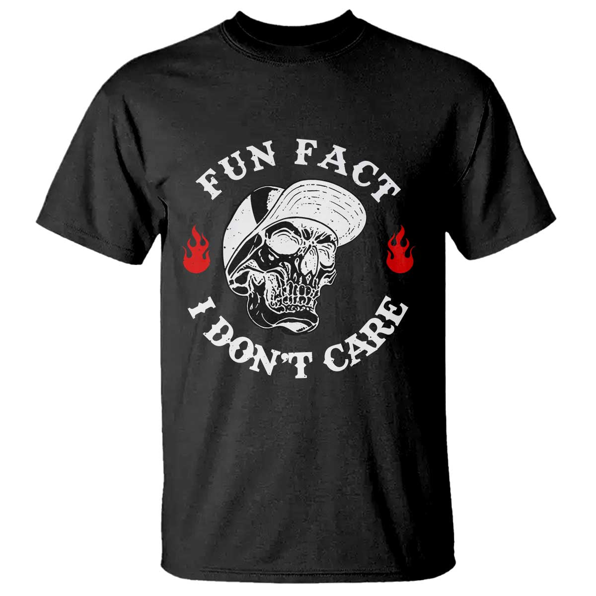 Fun Fact I Dont Care Skull T Shirt Edgy Sarcastic Attitude TS02 Black Print Your Wear