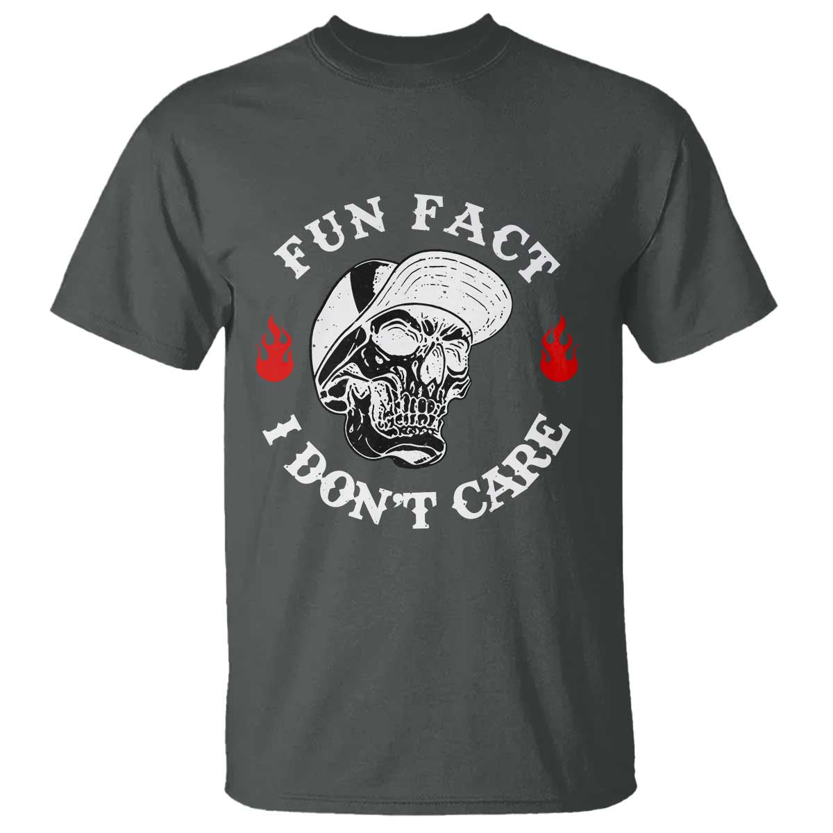 Fun Fact I Dont Care Skull T Shirt Edgy Sarcastic Attitude TS02 Dark Heather Print Your Wear