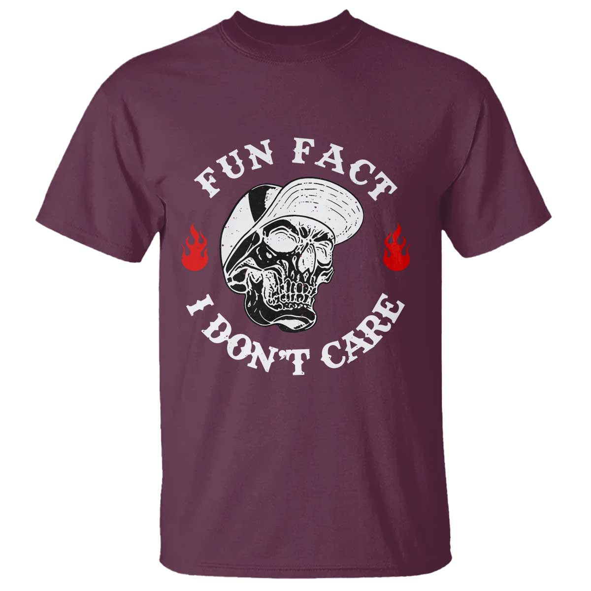 Fun Fact I Dont Care Skull T Shirt Edgy Sarcastic Attitude TS02 Maroon Print Your Wear