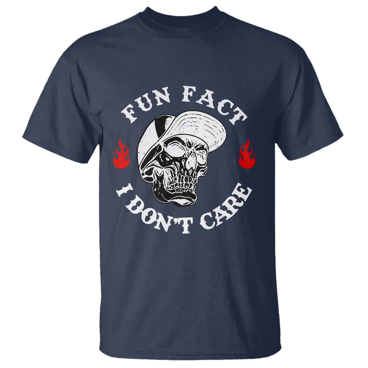 Fun Fact I Dont Care Skull T Shirt Edgy Sarcastic Attitude TS02 Navy Print Your Wear